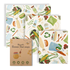 Reusable Beeswax Food Wrap - Eco-Friendly Plastic-Free Kitchen Storage (3-Pack)