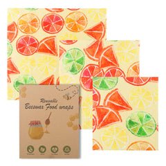 Reusable Beeswax Food Wrap - Eco-Friendly Plastic-Free Kitchen Storage (3-Pack)